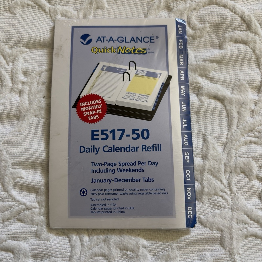 AT-A-GLANCE QuickNotes E517-50 Daily Calendar Refill 2-Page Per Day NEW Sealed